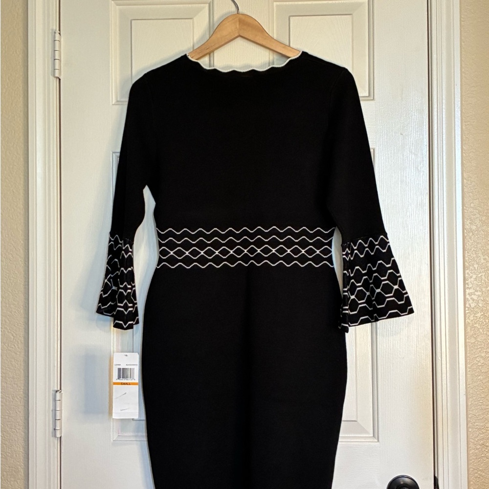 Nina Leonard Black Midi Sweater Dress with White Detailing - Picture 4 of 4